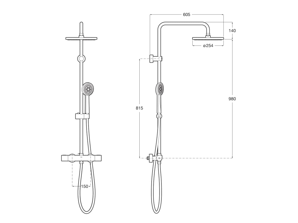Medidas de la columna de douche termostática ROUND EVEN - ROCA