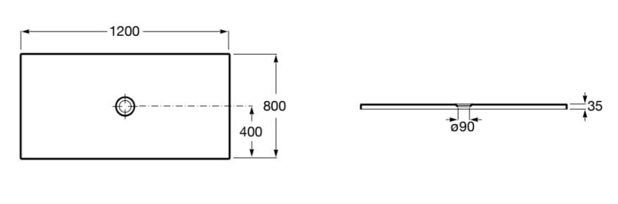Medidas del plato de ducha extraplano de SENCERAMIC® 1200 x 800 mm CRATOS - ROCA