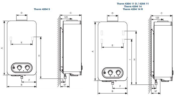 Schéma des dimensions Bosch Therm 4204