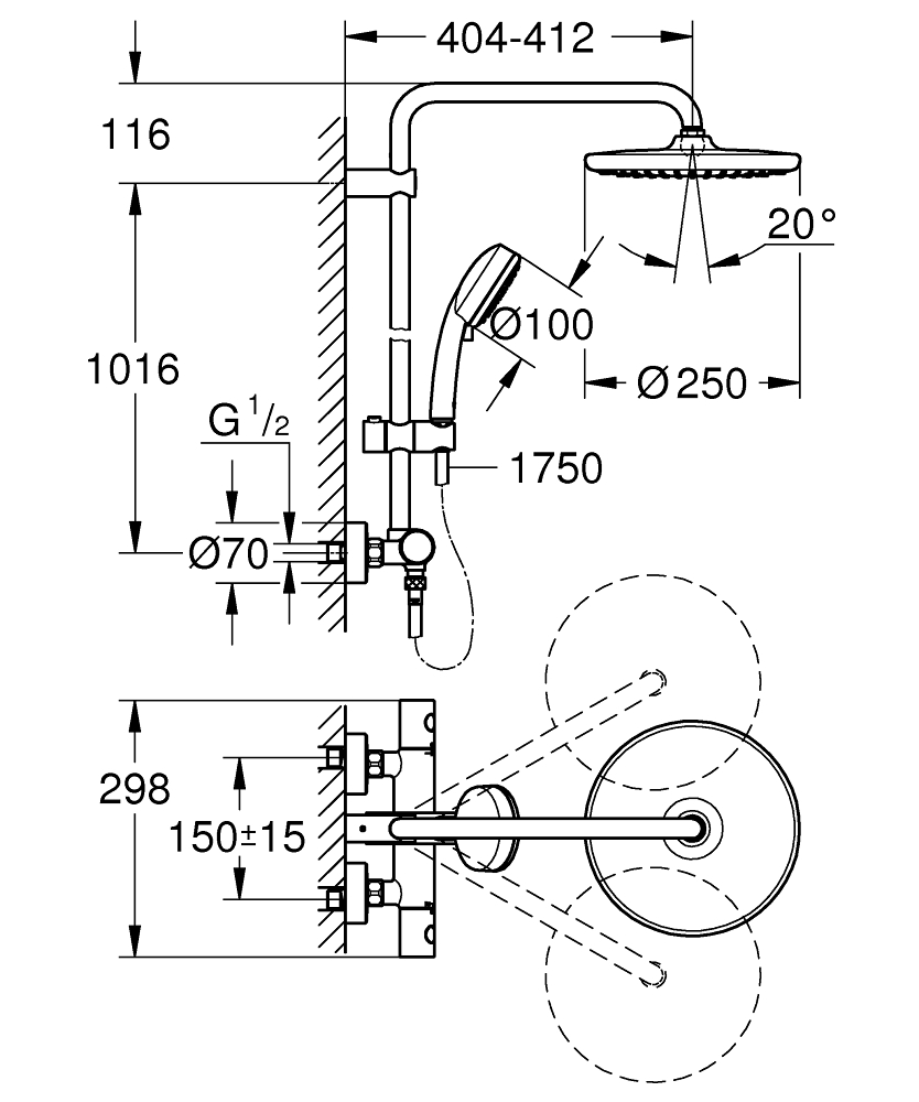 Sistema de ducha GROHE Tempesta C 250
