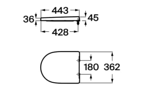 Dimensions de l'abattant et du siège de toilettes Meridian de Roca