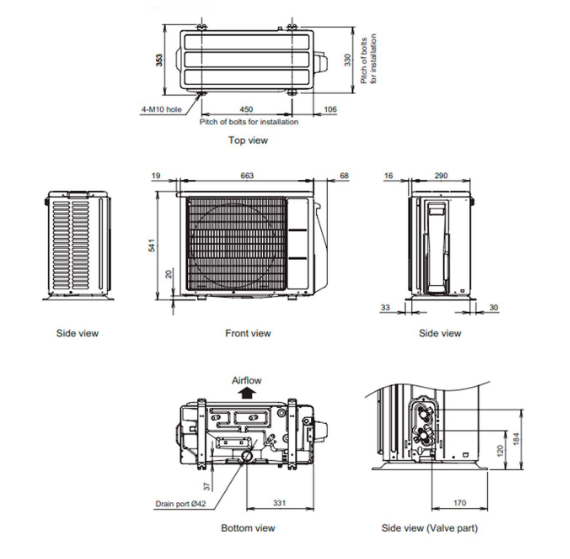 Schéma des dimensions Fujitsu ASY25UI-KP