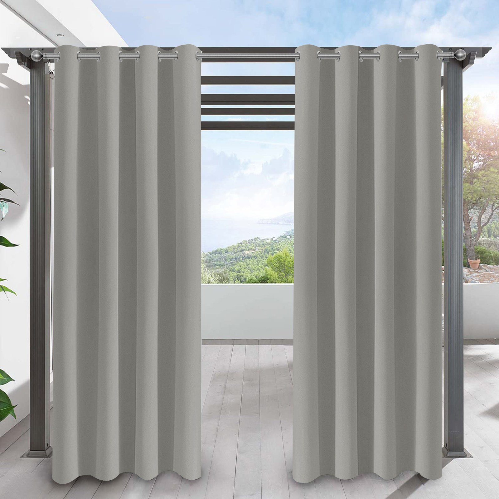 Rideaux d'extérieur Imperméables à oeillets Gris Clair