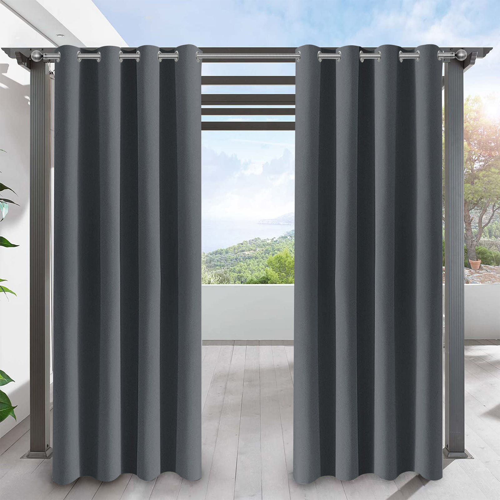 Rideaux d'extérieur Imperméables à oeillets Gris Anthracite