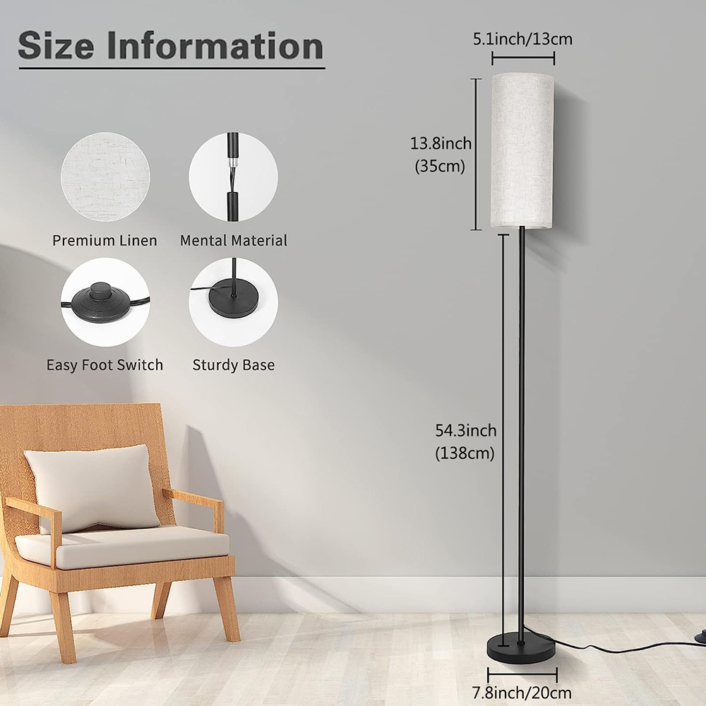 Détails techniques du Lampadaire salon moderne avec abat-jour lin