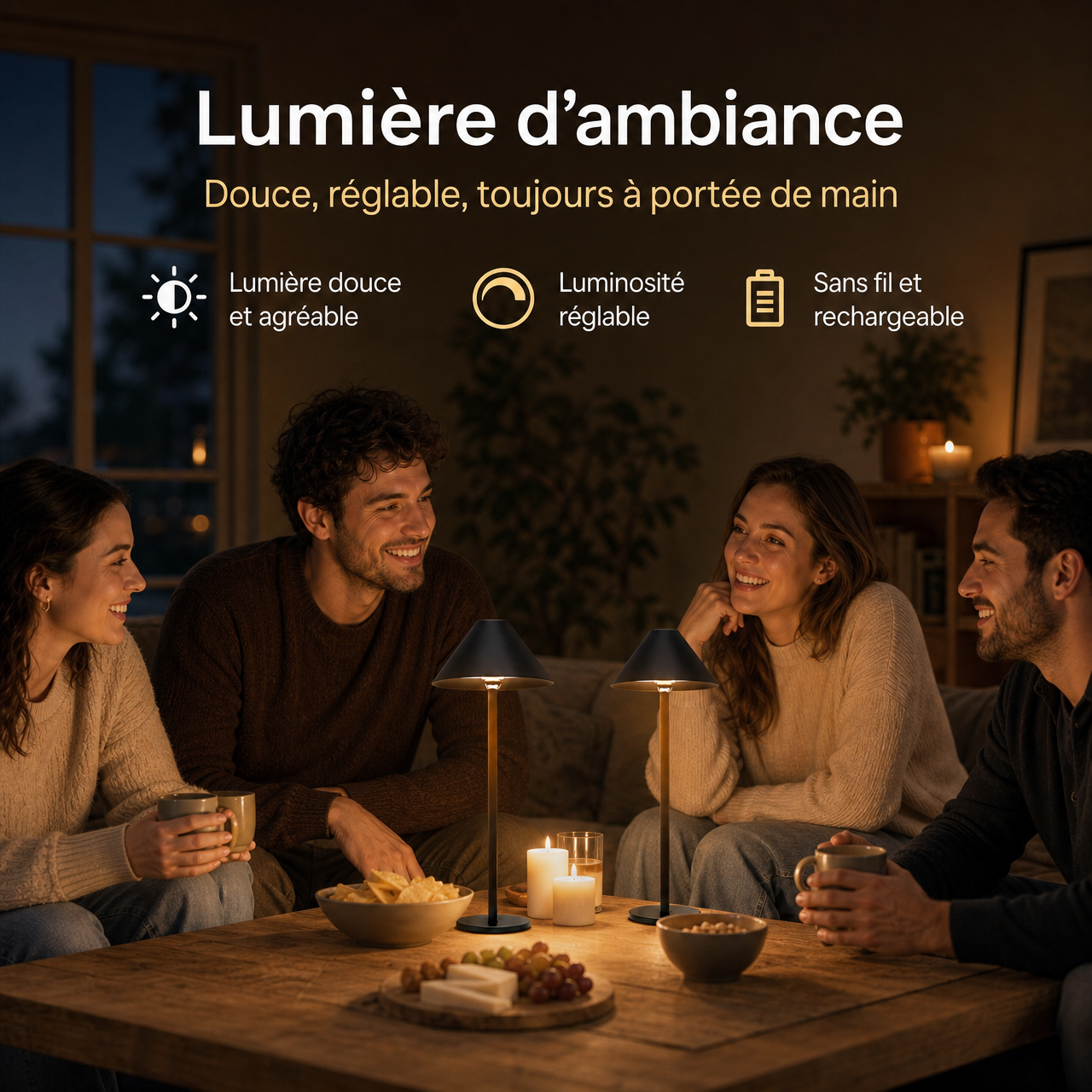 Lampe de table LED sans fil – Noir – 360° magnétique