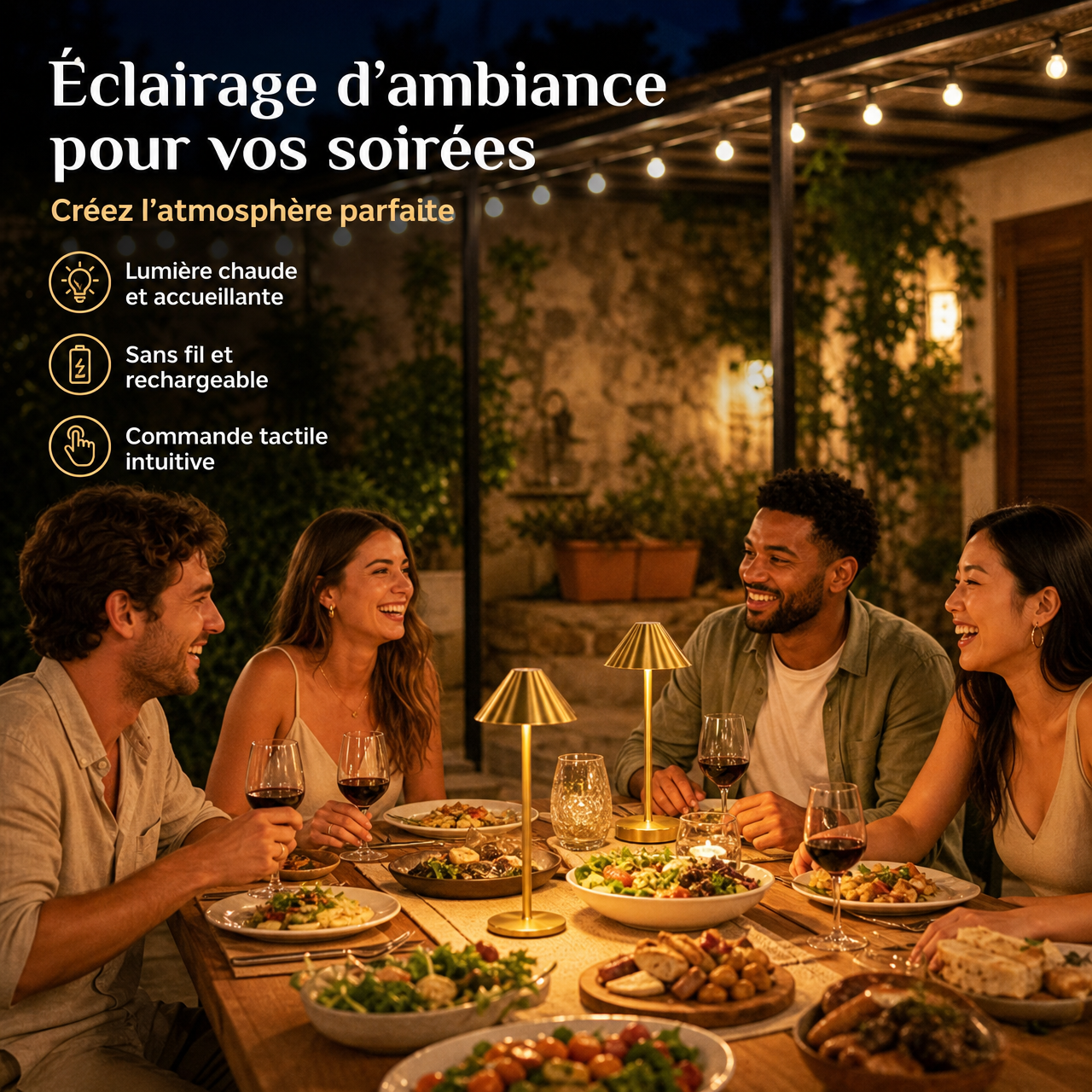 Lampe de table LED sans fil – Doré – 360° magnétique