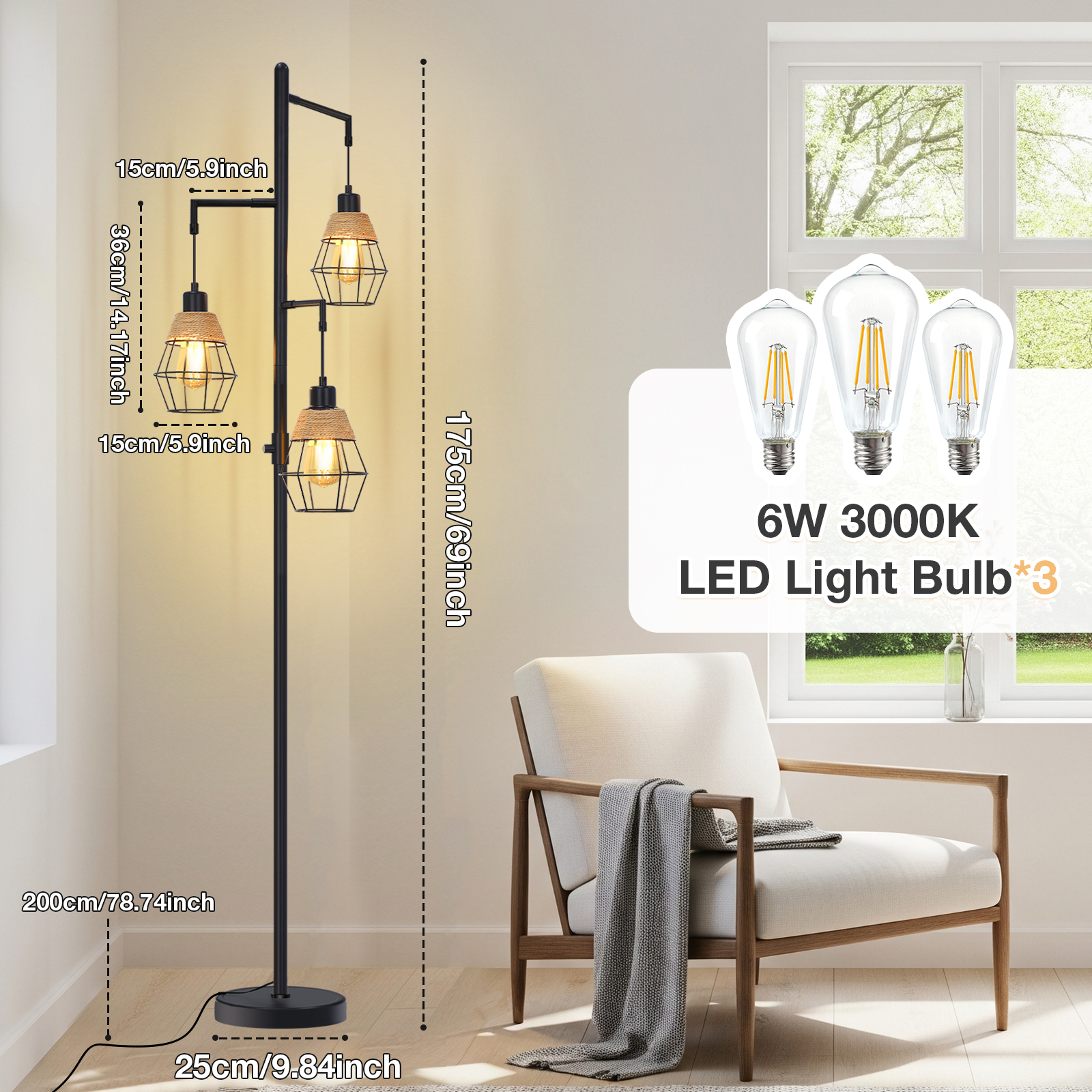 Lampadaire Diamant Industriel - Utilisation dans un salon