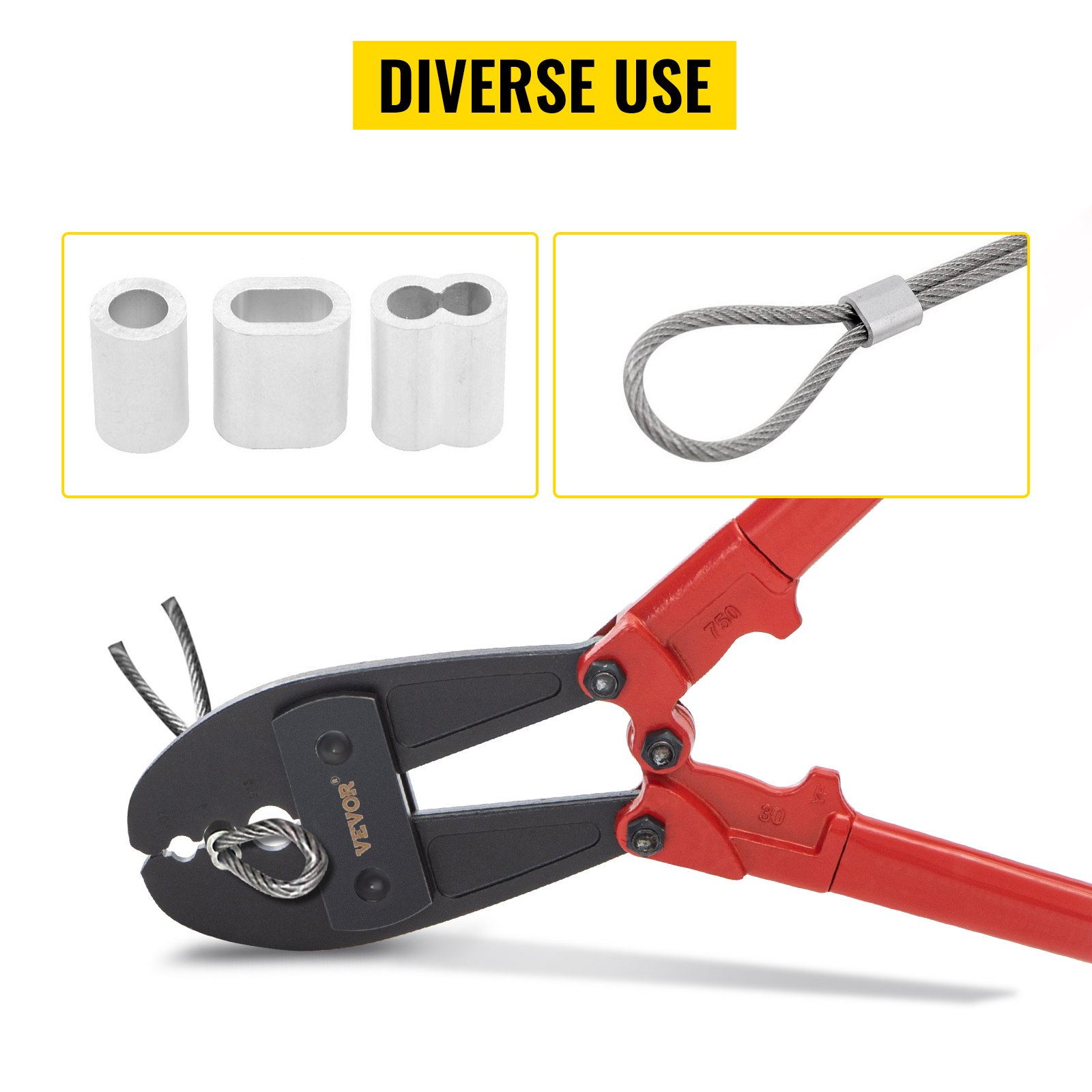 VEVOR 762mm/30 Inch Steel Wire Leader Rope Crimping Sleeves 4mm 8mm