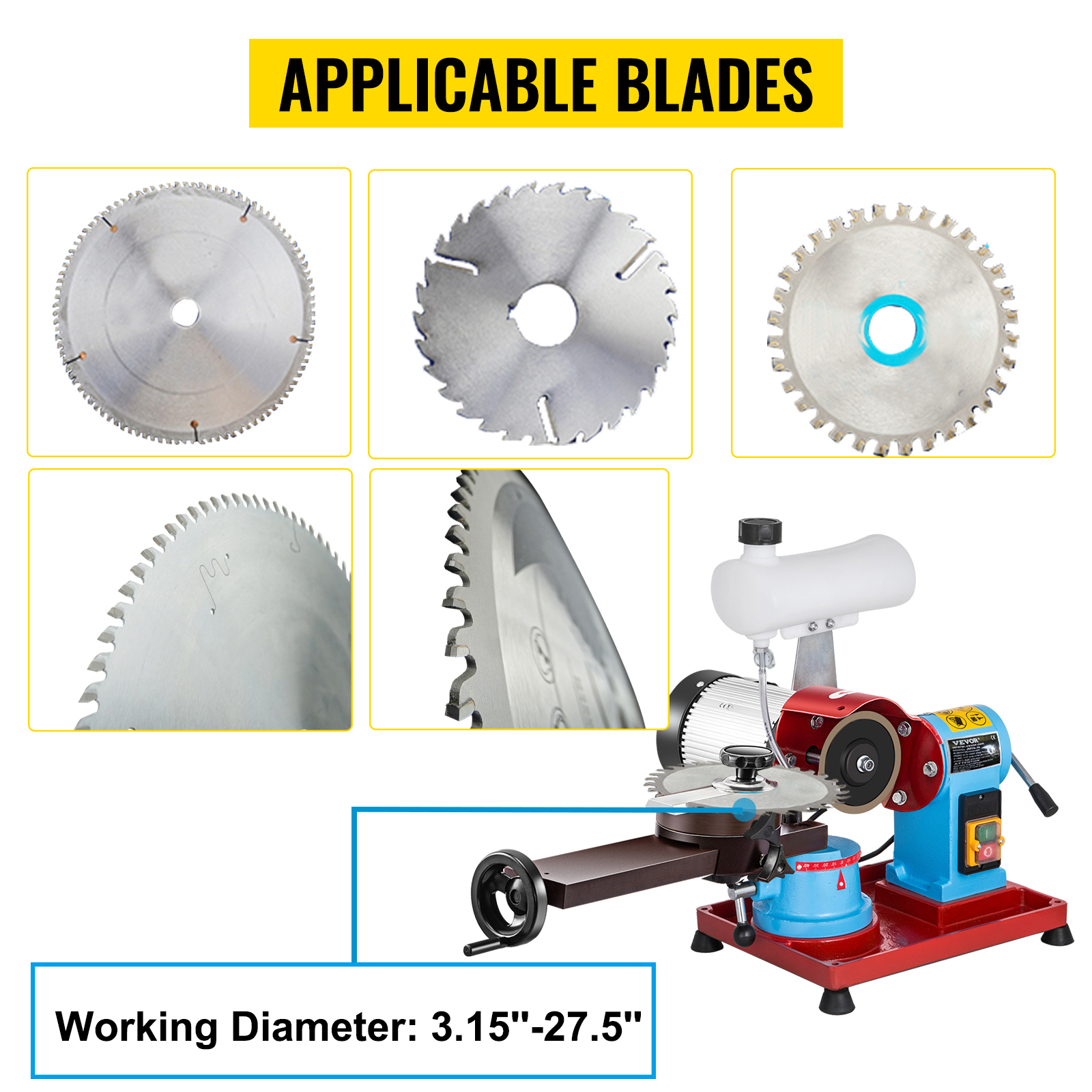 VEVOR VEVOR Afilador de Hoja Sierra Circular 370 W, Afilador de Cuchillos  Eléctrico 2850 RPM, Diámetro de Trabajo 75-700 mm Afilador Cuchillos  Profesional para Afilar Varios Tipos de Hojas de Sierra