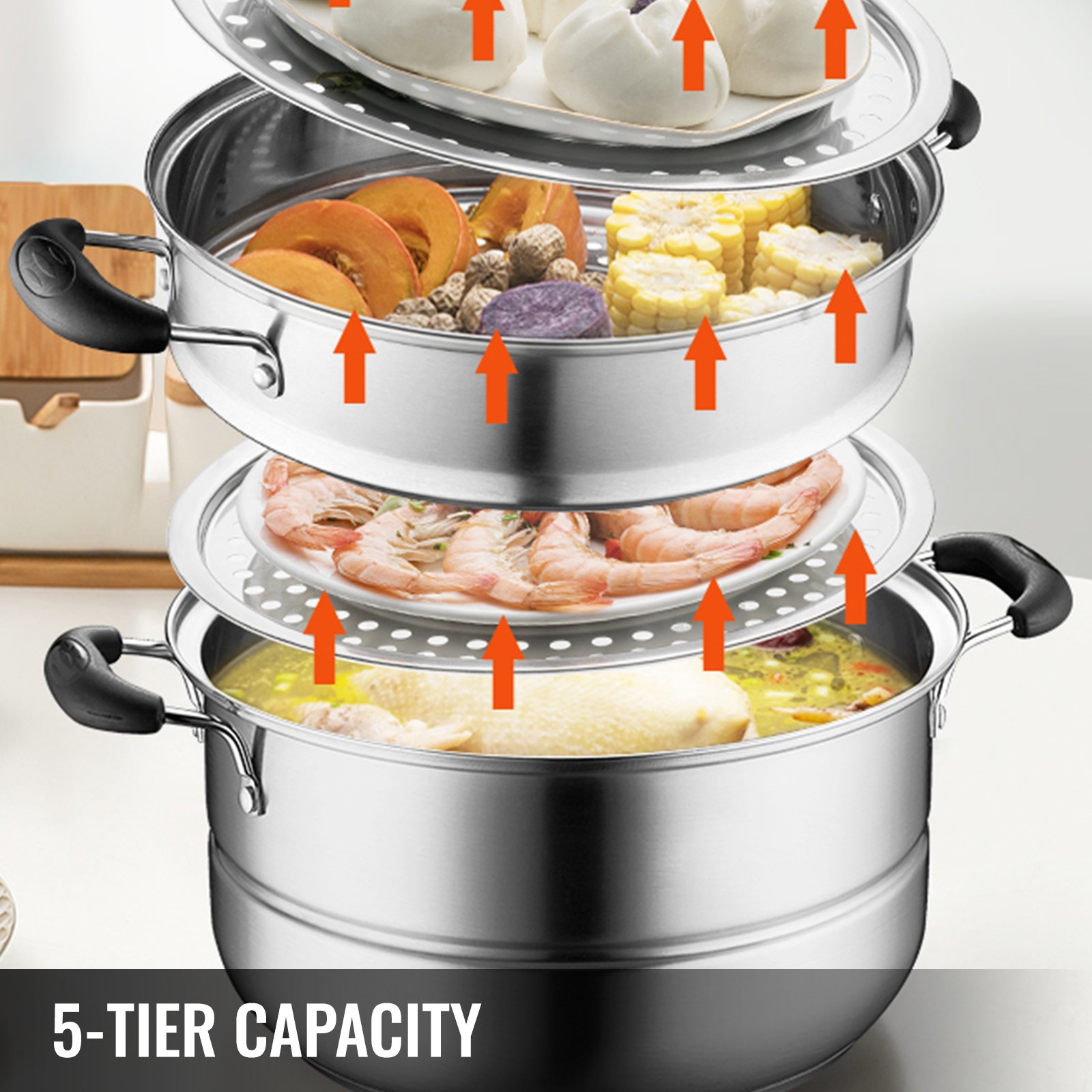 VEVOR Food Steamers Stainless Steel 5 Titer Stainless Steel Steamers For Cooking 28cm/11inch Food Steamer Pot Set Suitable For Gas Electric Grill Stove Top Ceramic Halogen Induction -Kitchen Appliances Discounts AAHKMJXYDAFdJAOAIMEbOAchsNwF47gfWWMct1uaXzXJCVIqjjVJLqw cq39v7nX9UYAewot88URC9Ukheg4U7gLDof33PCKIm6IO