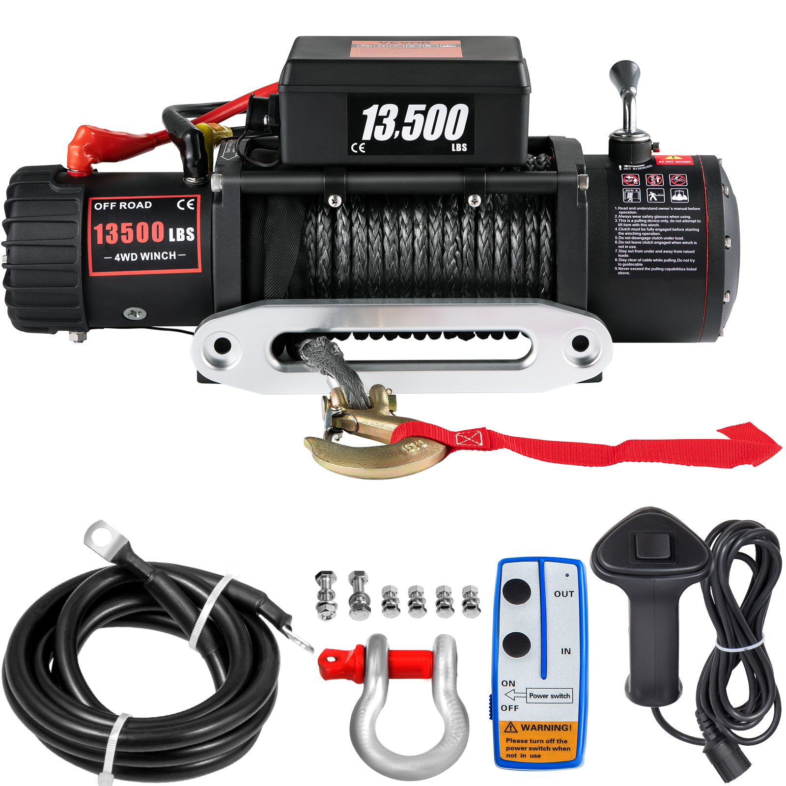 VEVOR 27 m Kabel Elektrische Seilwinde 13500 lb,6123,5 kg elektrische Winde Elektrische Motorwinde 4-Wege Motorwinde, 12V elektrische Seilwinde Funkfernbedienung elektrische Winde mit Zubehör Auto