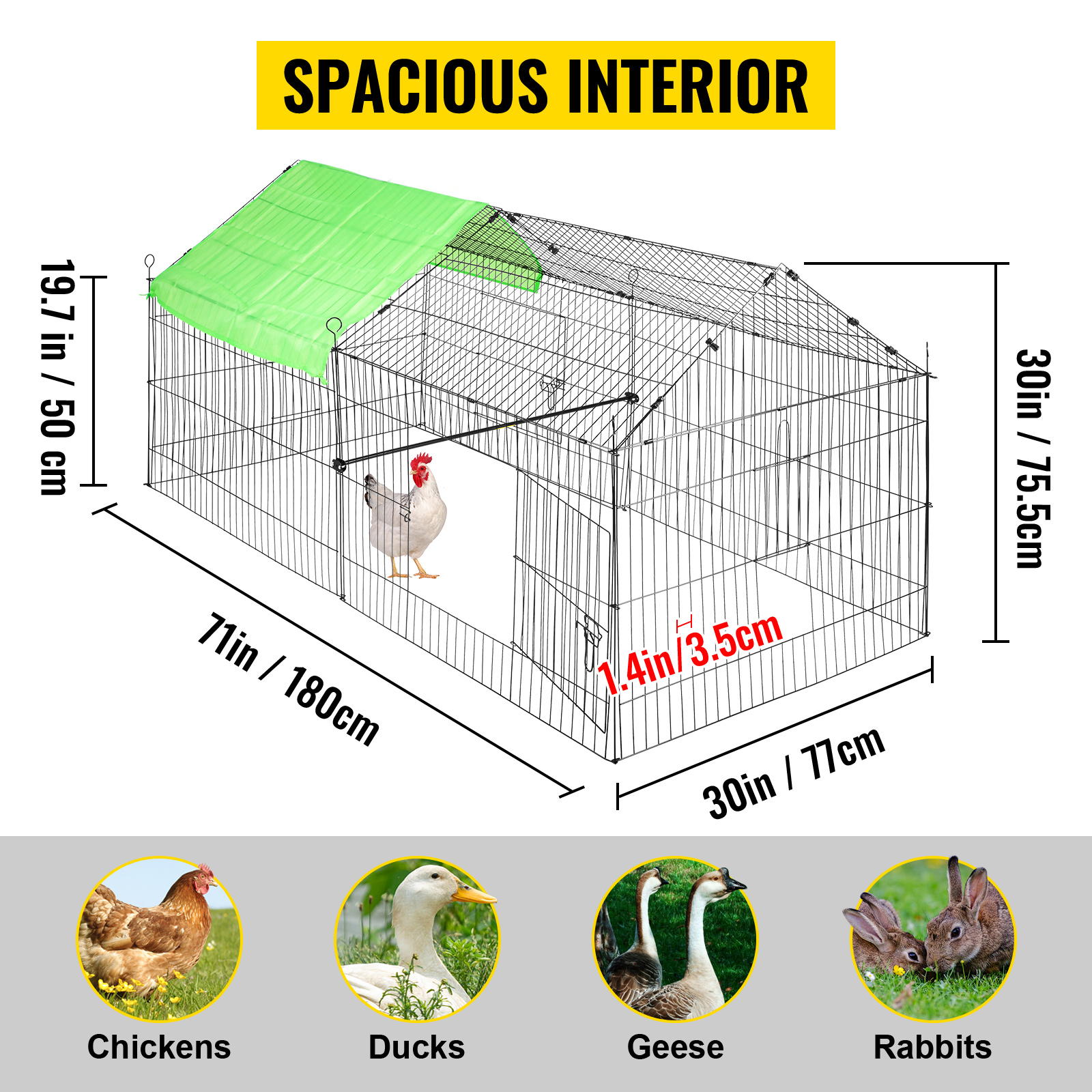 VEVOR VEVOR Recinto per Galline in Metallo per Esterni 600x300x200