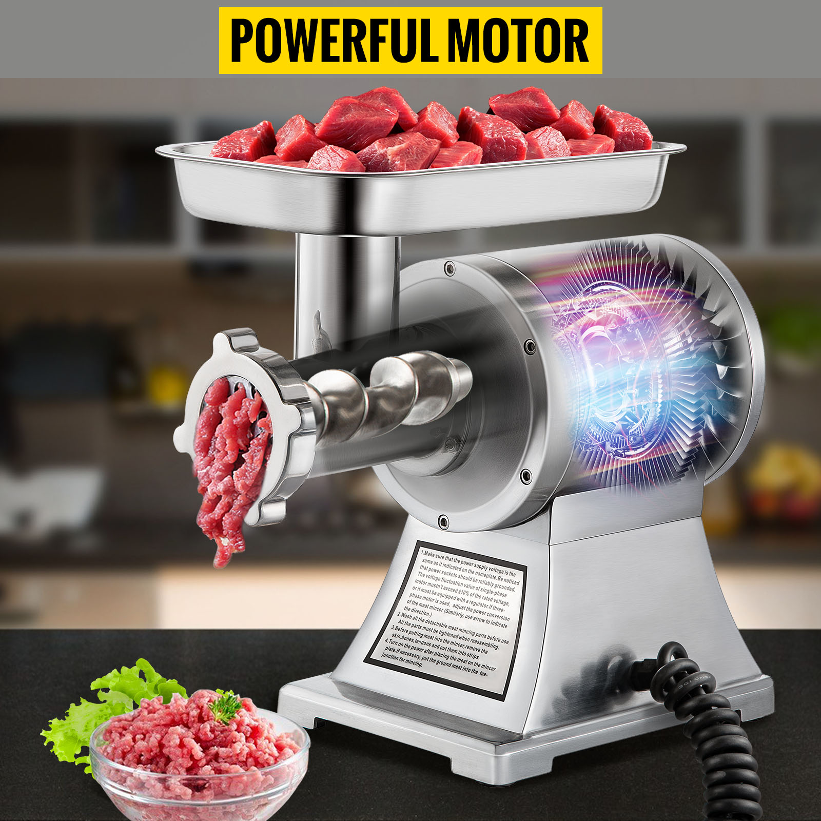 VEVOR Tritacarne Elettrico per Carne Macinata Salsiccia Acciaio  Inossidabile 850 W Macina Carne Multifunzione per Salumi da Cucina  Insaccatrice, 448 x 210 x 387 mm Rettificatrice per Macinare Carni