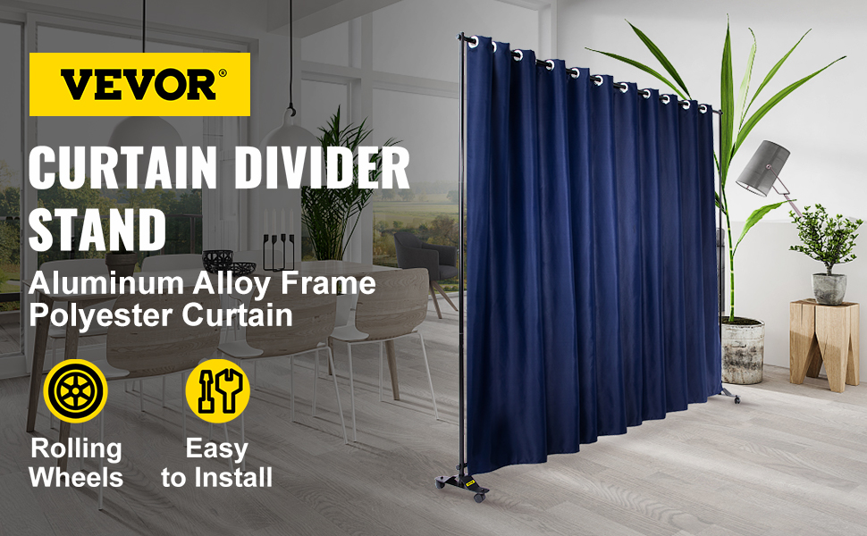 VEVOR Curtain Divider Stand, 8 ft x 10 ft, 4 Rolling Wheels Room ...