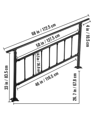 VEVOR VEVOR Corrimano di Transizione in Ferro Battuto 83,5x137,5 cm HxL,  Kit Corrimano per Ringhiere per Scale Angolo Regolabile 0-50° Adatto per 1  a 3 Gradini per Esterno Come Balconi, Giardini e