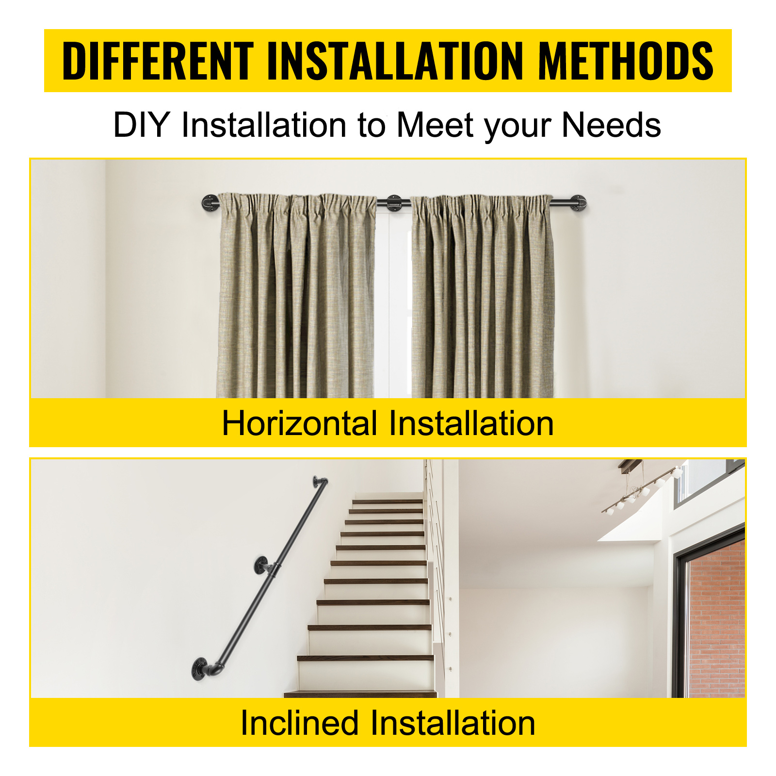 VEVOR Rampe Escalier Murale 1,52m Main Courante Acier Carbone Garde-Corps Metal Capacite Charge 200 Kg/Tube Rambarde En 2 Tubes 32 Mm 3 Supports Muraux Pour Enfants Personnes Agees Interieur Exterieur -Mottetch Boutique AAHKMJXYDAFdJAOAIMEbOAchsNwF47gfWWMct1uaXzXJCVIqjjVJLqw