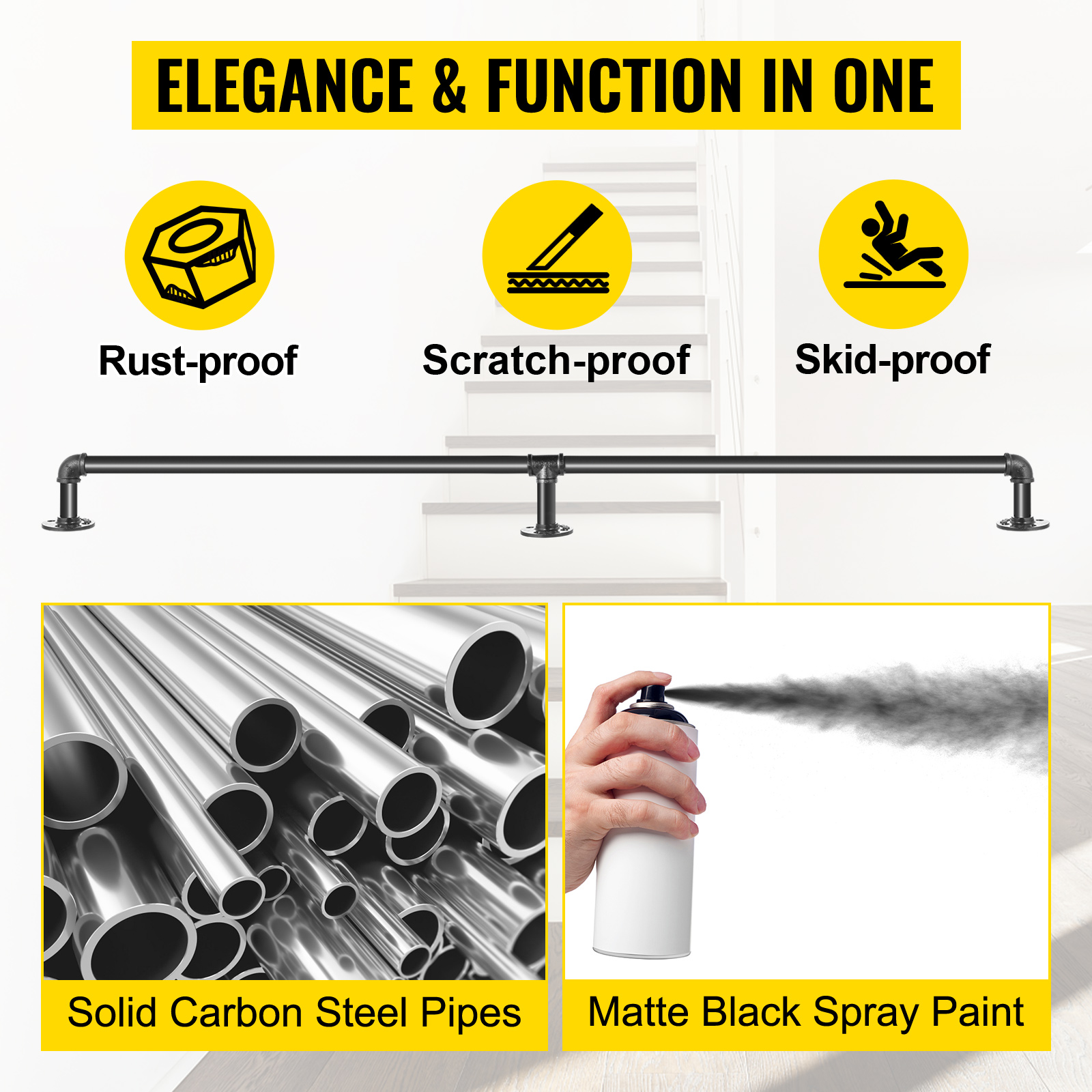 VEVOR Rampe Escalier Murale 1,52m Main Courante Acier Carbone Garde-Corps Metal Capacite Charge 200 Kg/Tube Rambarde En 2 Tubes 32 Mm 3 Supports Muraux Pour Enfants Personnes Agees Interieur Exterieur -Mottetch Boutique AAHKMJXYDAFdJAOAIMEbOAchsNwF47gfWWMct1uaXzXJCVIqjjVJLqw cq39v7nX9UYgu6ejPNi E7rZA2qW0D2ow6XbYuR3MaJ1cG7iWpIJ0ryB86slnyp2qxZxVl6P9XRoeSnqHI4S3OiYU KG543u