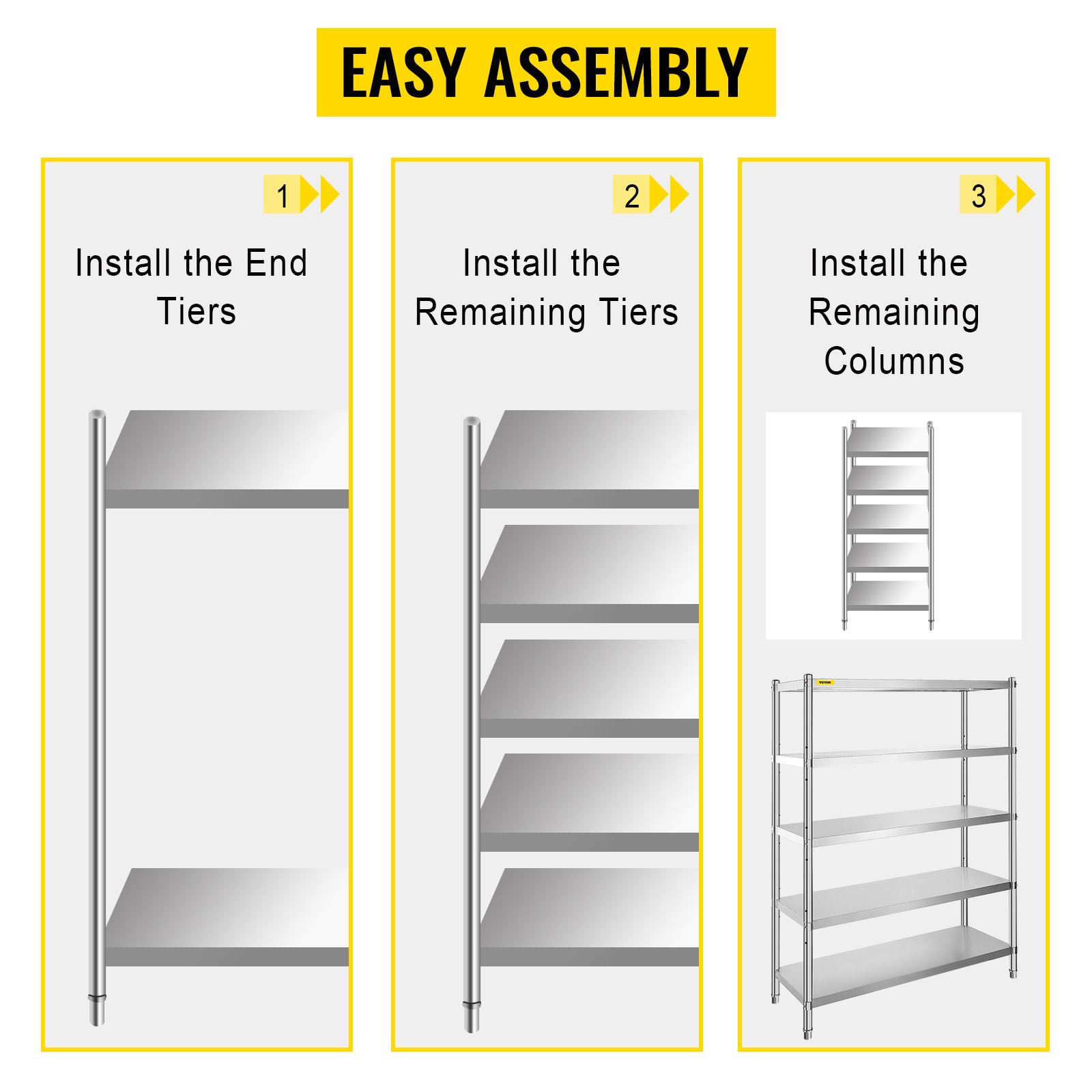 VEVOR Scaffale Robusto 5 Piani in Acciaio Inox 121,9 x 47 x 182,9cm, Scaffale  per Carichi Pesanti da 5 Ripiani in Acciaio Inox di capacita 750kg Totale, Scaffale  5 Piani per Cucina Garage Officina