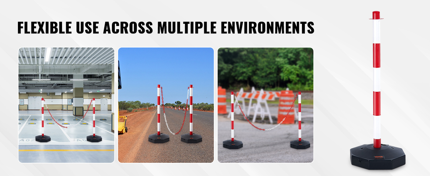 Poteaux De Signalisation VEVOR 2 Pièces - Socle Remplissable, Hauteur Réglable, Chaine 2.4m