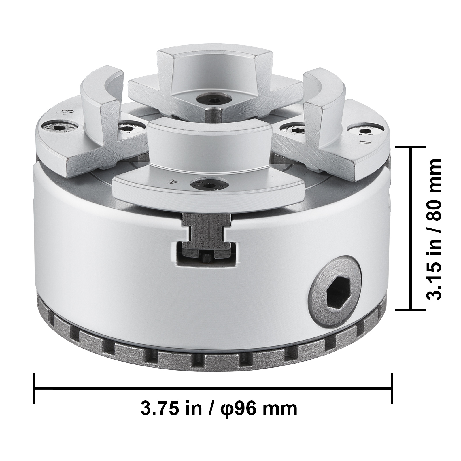 Mandrino Per Tornio Legno VEVOR φ96mm A 4 Griffe - Autocentrante Con Chiave A T Per Lavorazione Legno - Foto 8