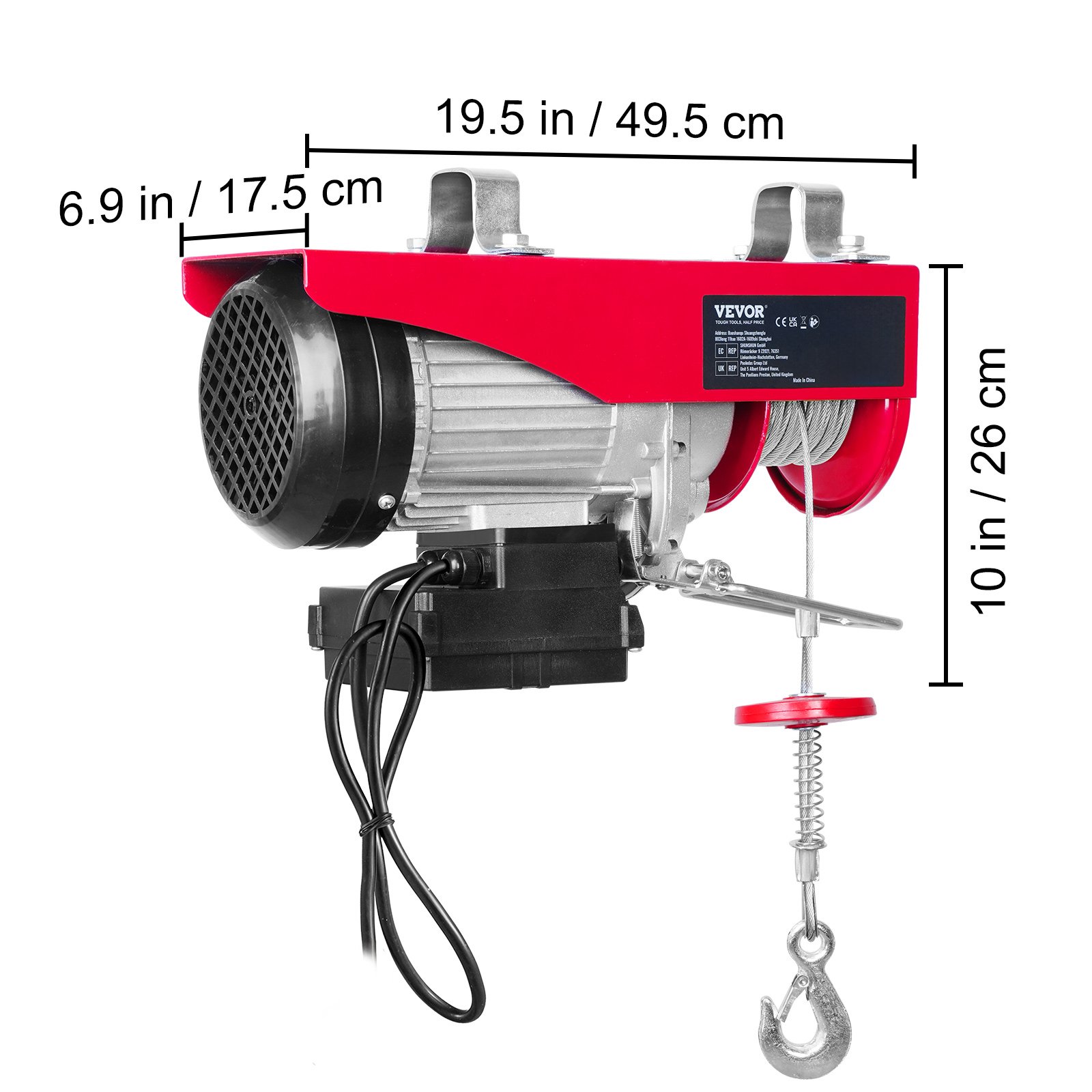 VEVOR Paranco a Leva Elettrico 1600W Carico Max. da 1000kg Motore Rame Puro con  Telecomando Senza Filo Distanza da 10m Paranco Elettrico a Leva per  Sollevamento Carico Velocit10 m/min Altezza 12m