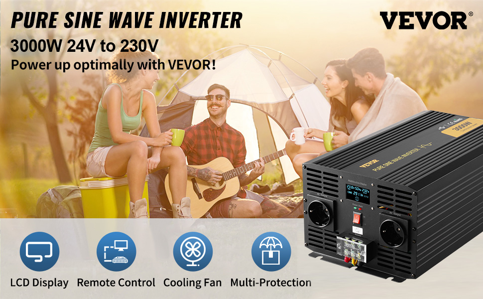 VEVOR Invertitore Onda Sinusoidale Pura 3000W | 24V A 230V | Con Telecomando Per Camper E Solar - Foto 6