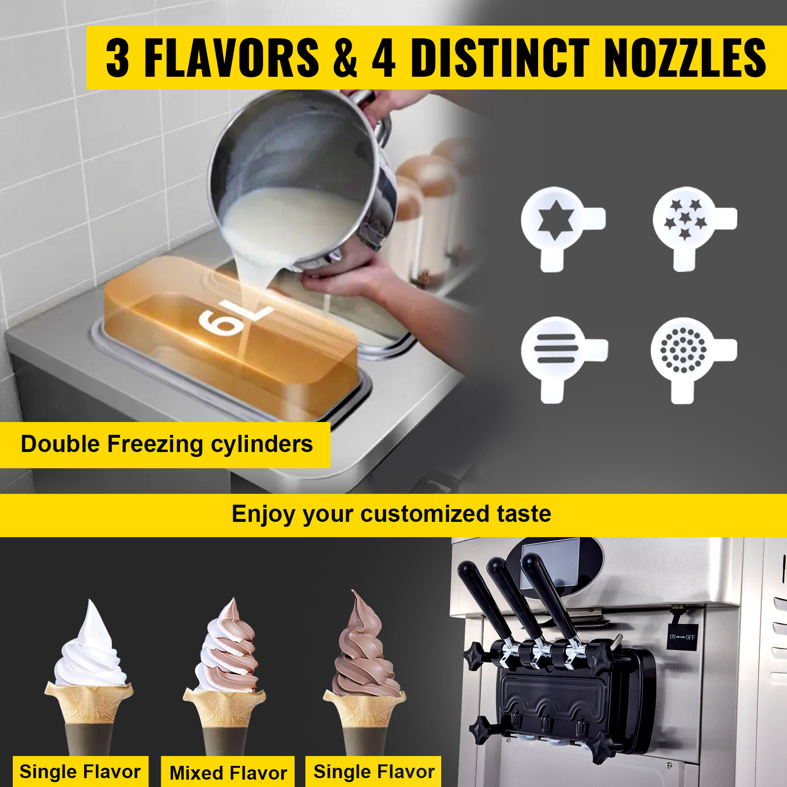 VEVOR Machine à crème glacée Verticale Professionnel Sorbetière à Glace Commerciale Machine à crème glacée pour restaurants Cafés Fast-foods
