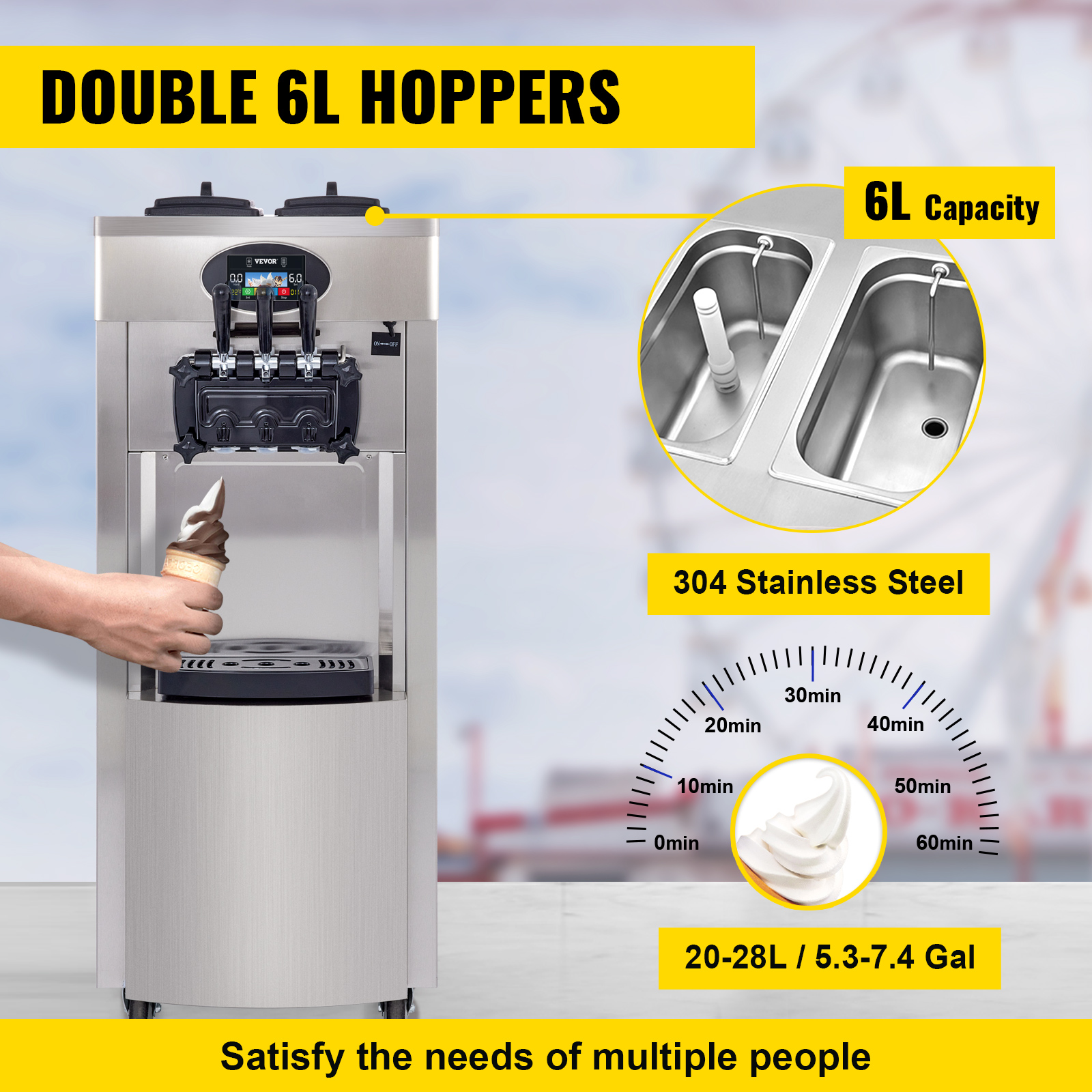 VEVOR Machine à crème glacée Verticale Professionnel Sorbetière à Glace Commerciale Machine à crème glacée pour restaurants Cafés Fast-foods