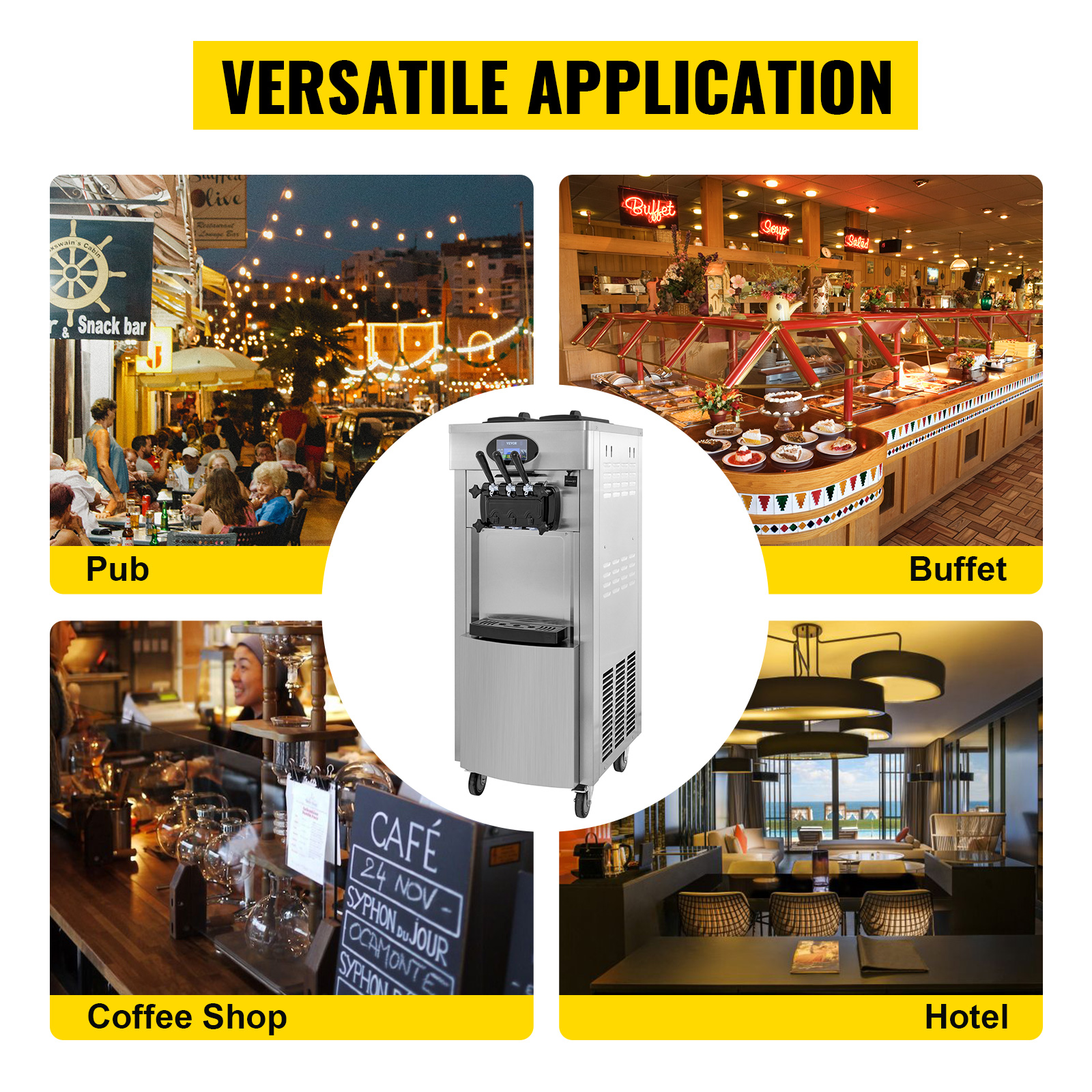 VEVOR Machine à crème glacée Verticale Professionnel Sorbetière à Glace Commerciale Machine à crème glacée pour restaurants Cafés Fast-foods