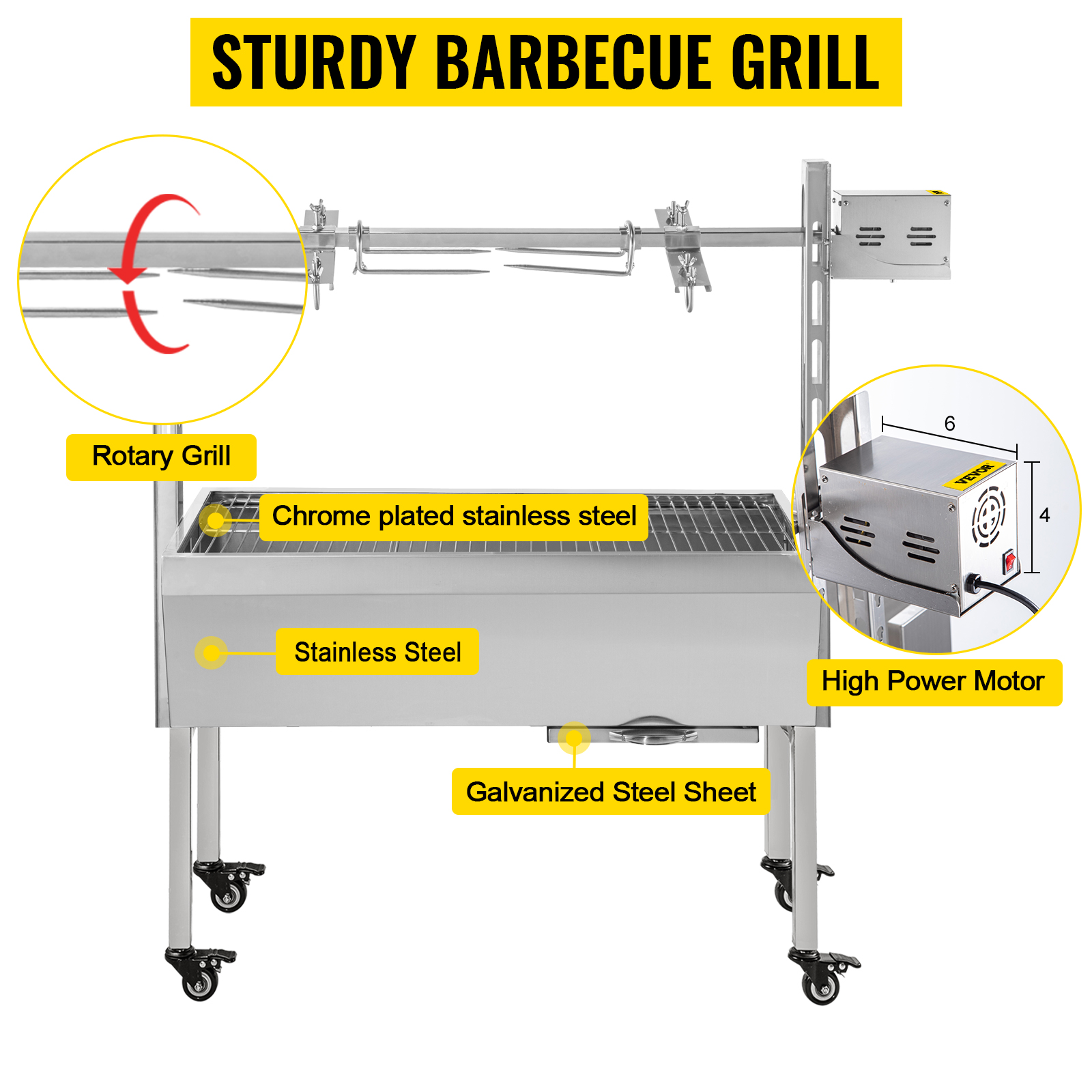 VEVOR Girarrosto BBQ Per Agnello Capacita Da 40kg Senza Lamiera, Griglia A Barbecue Motore Elettrico 25W Con Forchetta Per Arrosto, Forno In Piedi BBQ In Acciaio Inox Con Pedana E Ruote Per Campeggio -Barbecue Forniture Negozio AAHKMJXYDAFdJAOAIMEbOAchsNwF47gfWWMct1uaXzXJCVIqjjVJLqw