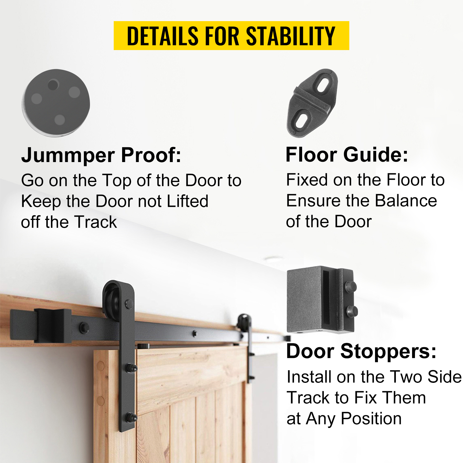 VEVOR Kit Quincaillerie Porte Double 548 cm Quincaillerie Porte Suspendue  150 kg Rail Porte Coulissante Acier Carbone 4 Cintres 6x4x30 cm épaisseur  Porte 35-45 mm pour Portes 274 cm Chambre Garages