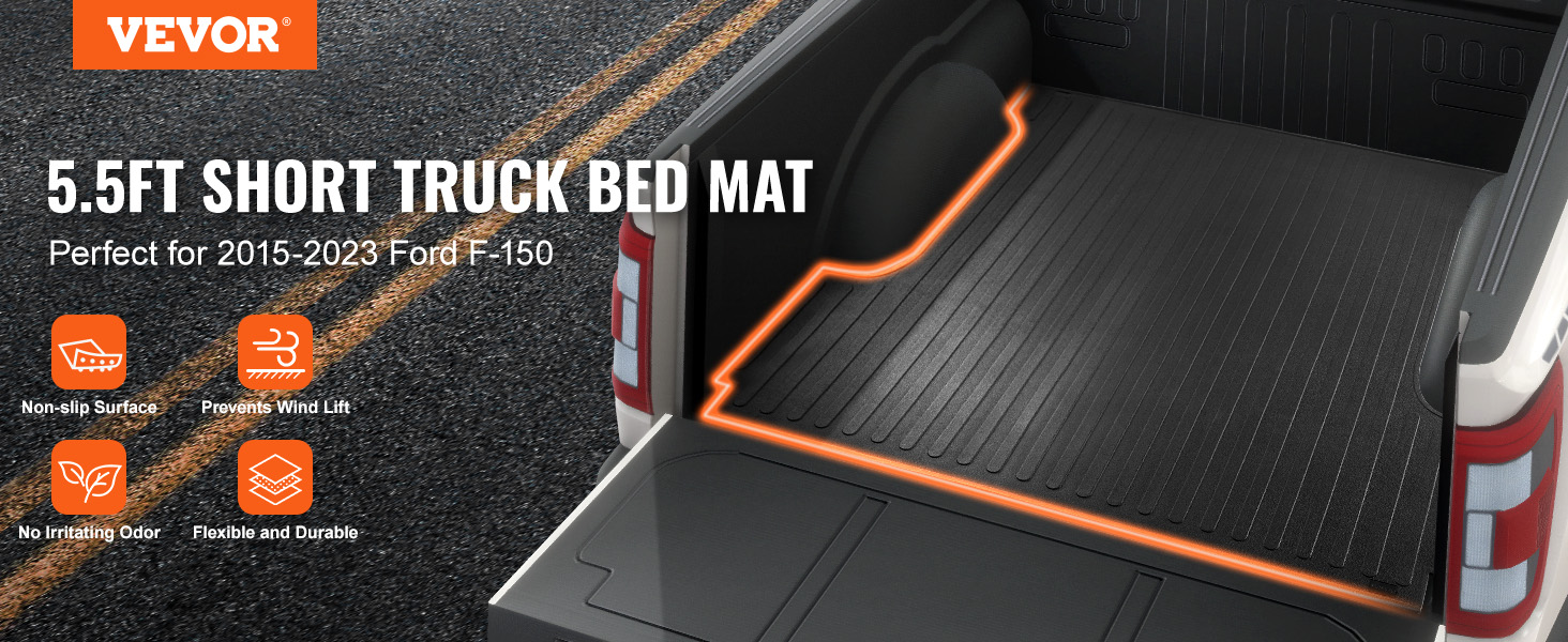 VEVOR Ladeflächenmatte Für Ford F-150 2015-2024 - TPE Matte 168x162cm Schwarz