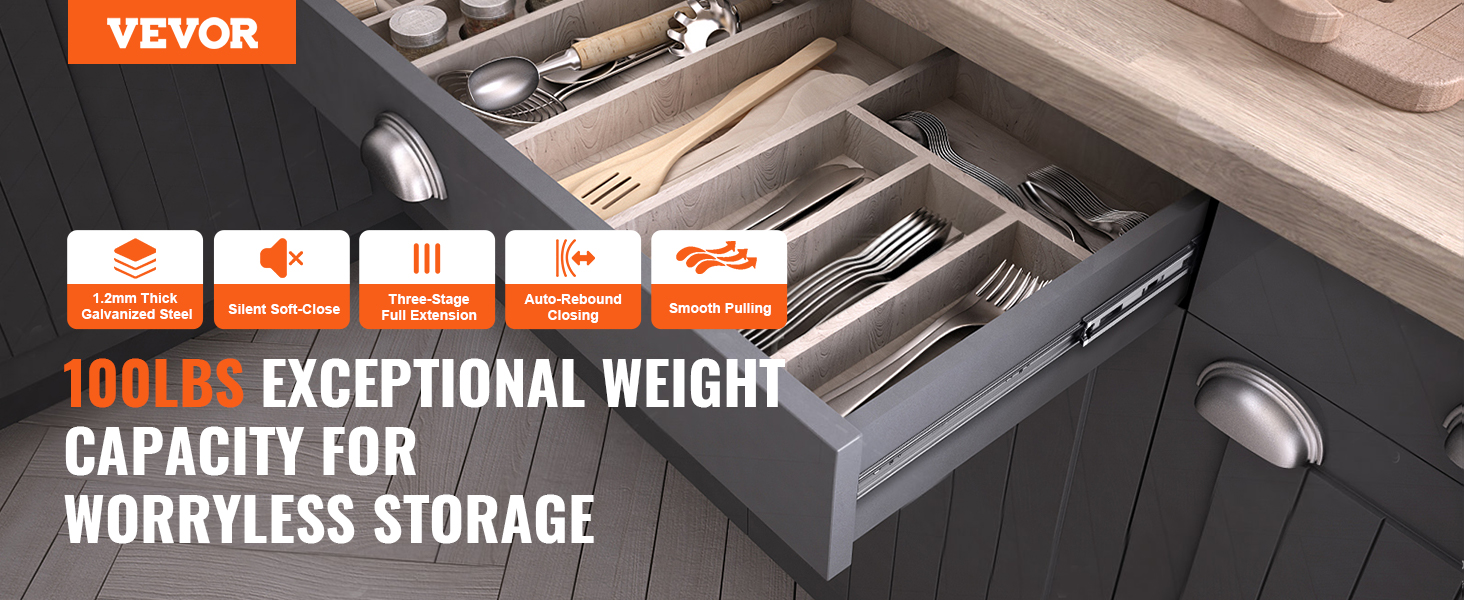 BAIDI CE – Lot De 6 Paires De Glissières De Tiroir Encastrables à Fermeture Douce De 22