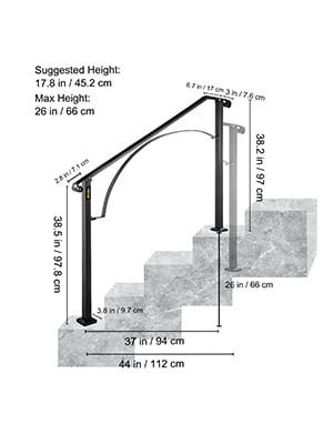 VEVOR VEVOR Ringhiera Corrimano, Set Ringhiera per Scale a Arco Nero, Opaco  con 2 o 3 Gradini, Ringhiera Corrimano in Ferro, Ringhiera Scale?Esterne per  Gradini Esterni