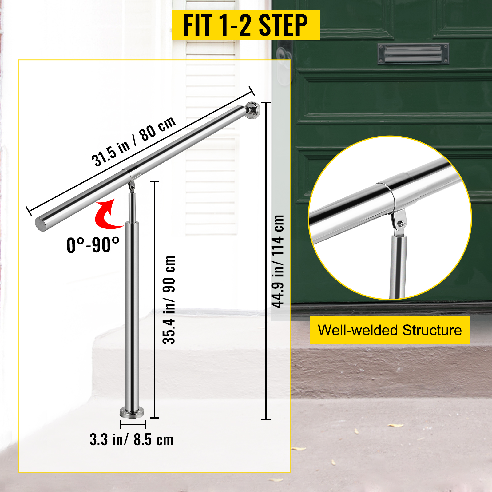 VEVOR Rampe Deescalier Main Courante Pour Escalier Exterieur En Acier Inoxydable Garde-corps Escalier Exterieur Rampe Deescalier Exterieur Porche Jardin Interieur (Acier Inoxydable 304, 1-2 Etapes) -Mottetch Boutique AAHKMJXYDAFdJAOAIMEbOAchsNwF47gfWWMct1uaXzXJCVIqjjVJLqw