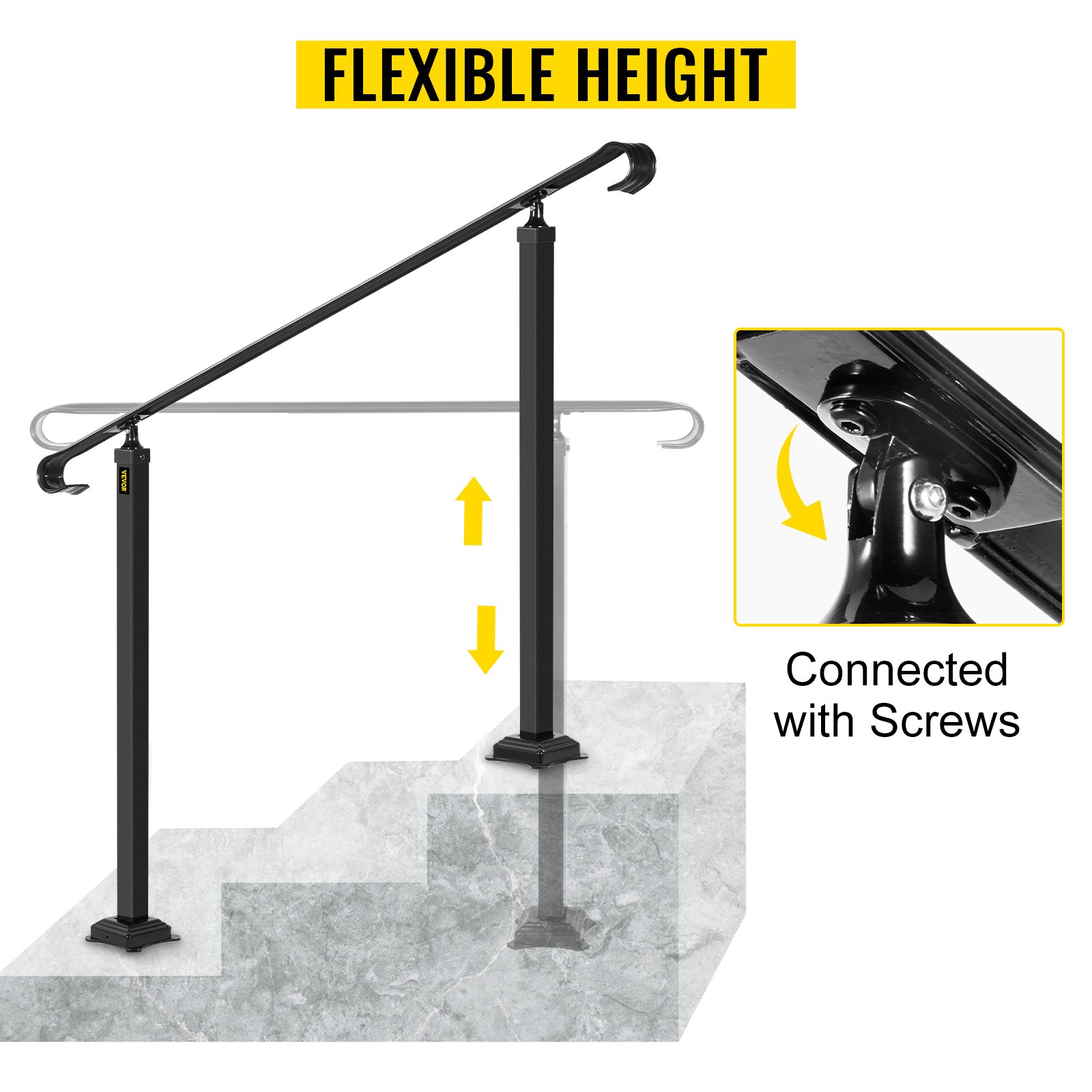 VEVOR Garde-Corps Rampe Escalier Main Courante En Fer Forge Balustrade Rambarde 1-3 Marches Reglable 45 Cm Distance Entre Poteaux 68,5 Cm Hauteur Poteaux 96 Cm Pour Securite Escaliers Jardin Portails -Mottetch Boutique AAHKMJXYDAFdJAOAIMEbOAchsNwF47gfWWMct1uaXzXJCVIqjjVJLqw