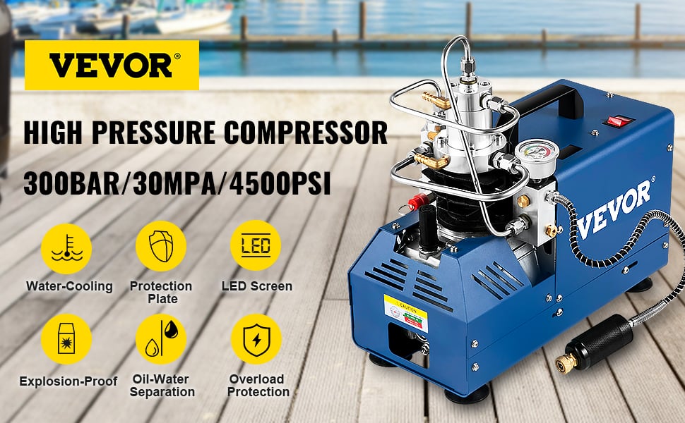 VEVOR Compresseur Haute Pression 300BAR 30MPA 4500PSI Compresseur Air PCP  1800W Compresseur Pompe Refroidissement par Eau