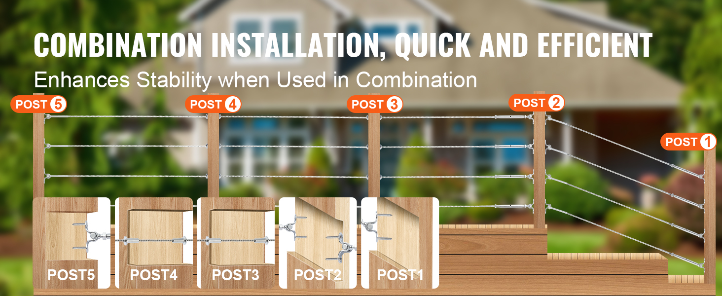 Kit Ringhiere Per Cavi VEVOR - Angolo Regolabile 0-180°, Acciaio Inox T316, Per Funi 1/8", Confezione Da 20 - Foto 7