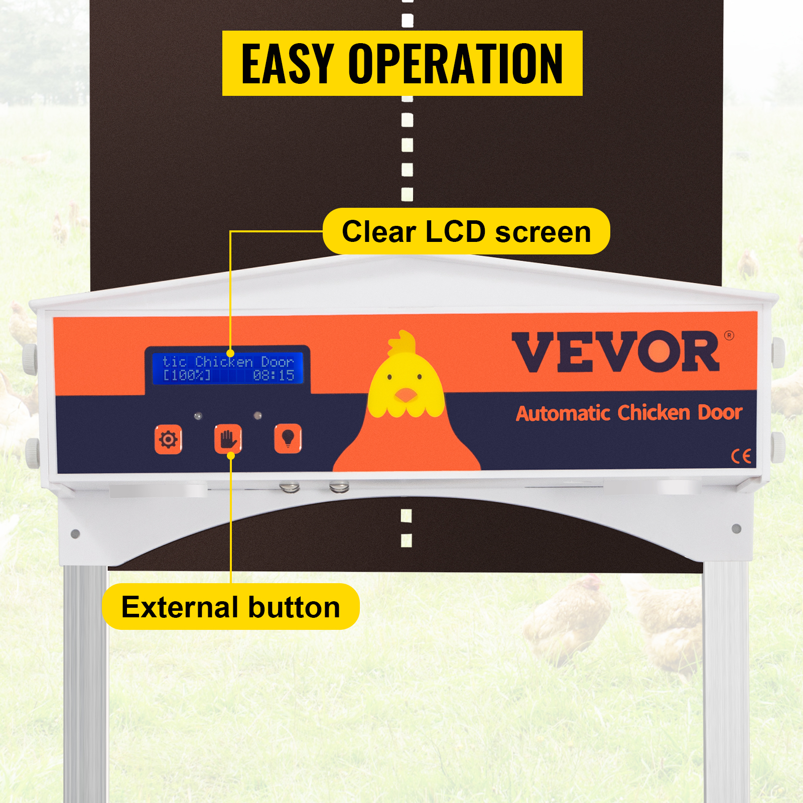 VEVOR Apriporta Automatico per Pollaio in Marrone, Dimensioni 25,4 x 30,5  cm Porta Automatica per Pollaio con Sensore di Luce, Timer e Schermo LCD,  Chiusura Gabbia Uso per Polli, Galline, Anatre