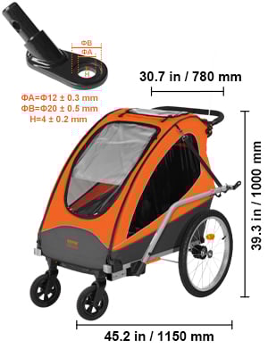 VEVOR Bike Trailer for Toddlers Kids Double Seat 120 lbs Load 2 In 1 Canopy Carrier Converts to Stroller Tow Behind Foldable Child Bicycle Trailer with Universal Bicycle Coupler