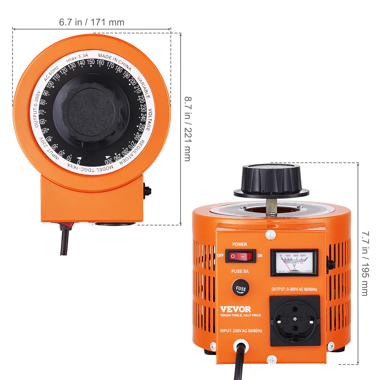 VEVOR Transformateur de tension variable automatique 1000 VA, 3,3 A ...