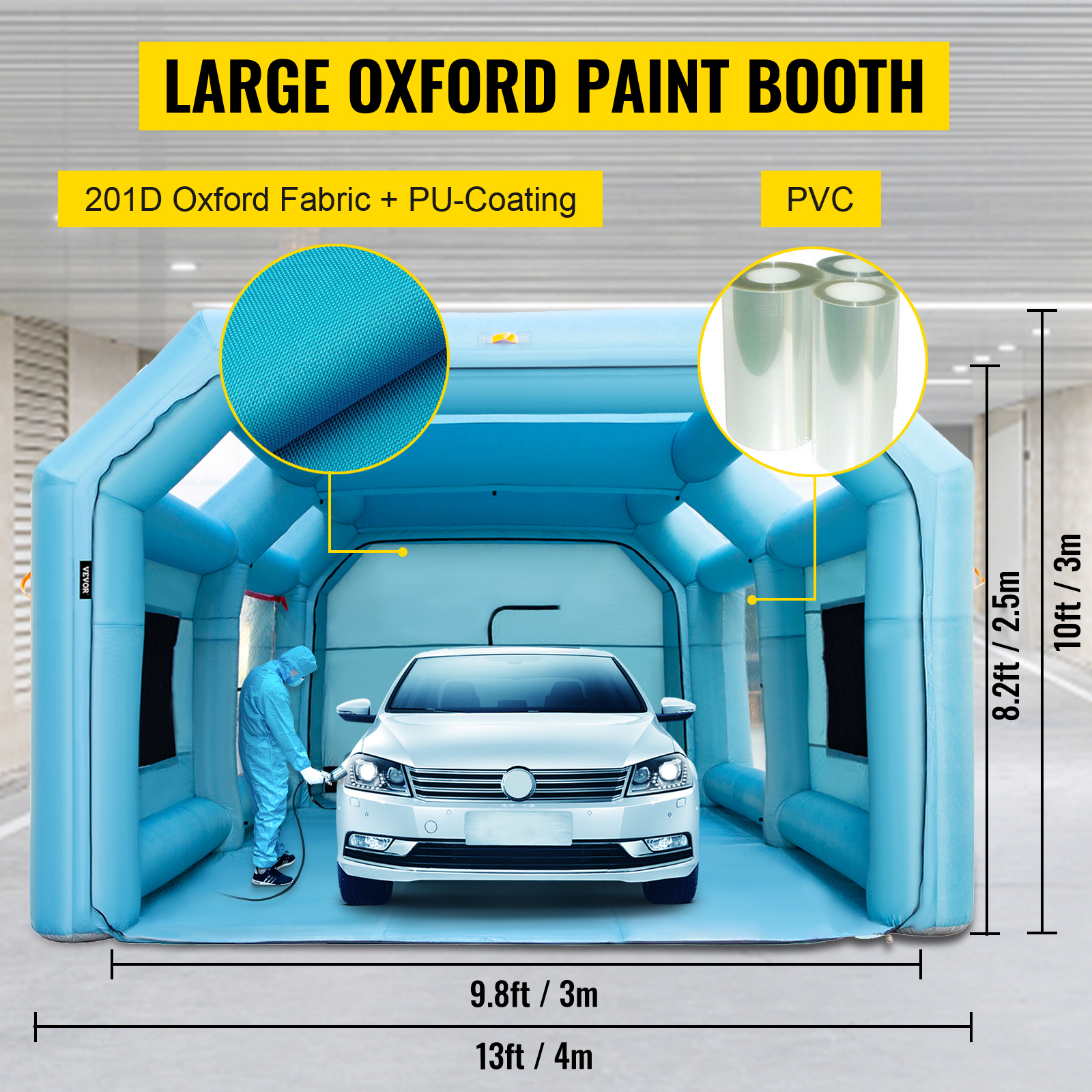 VEVOR Cabine Peinture Voiture 8x4x3m, Tente Pulvérisation Gonflable Garage  Tissu Oxford 210D PVC Souffleur Gonflage 950W Souffleur de Ventilation 330W  Tente Tunnel pour Camping Mécaniciens Automobile