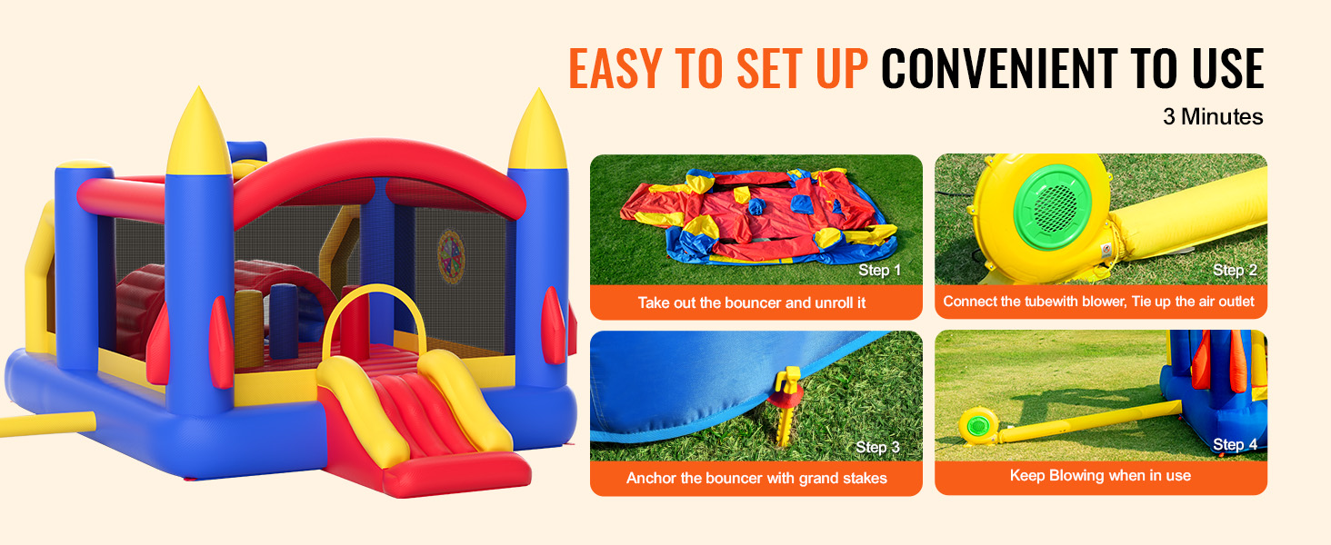 VEVOR Castillo Hinchable Estructura Inflable con Soplador Tobogán y ...