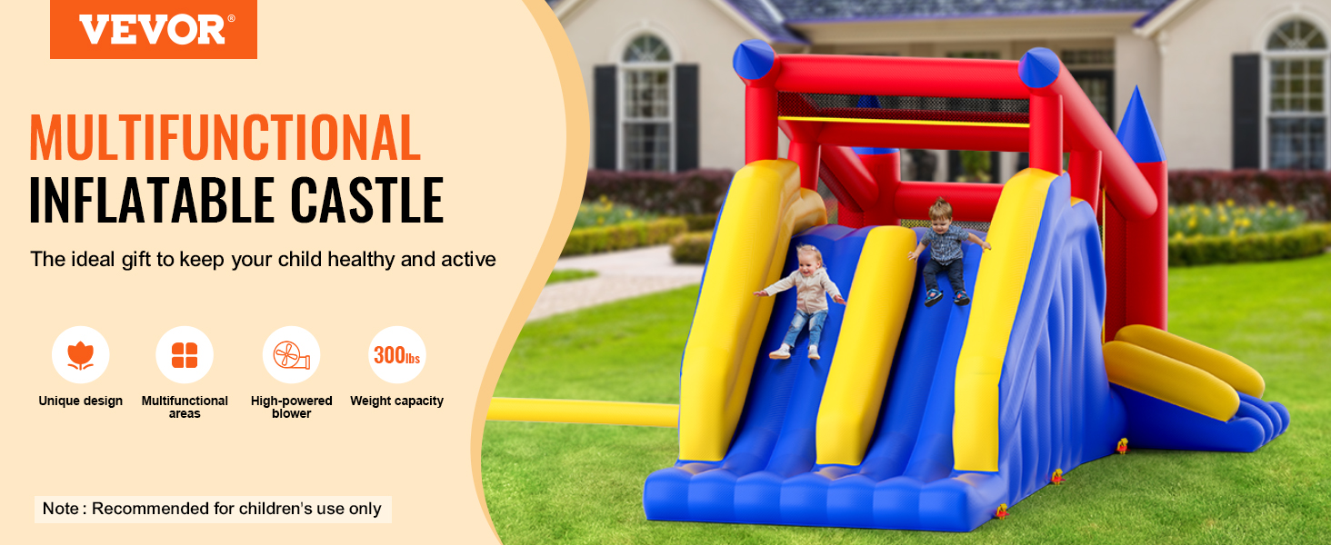 VEVOR Castillo Hinchable Estructura Inflable con Soplador Tobogán y ...