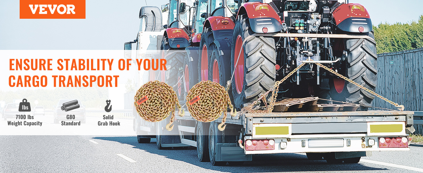 Ganci A Catena V Per Trasporto VEVOR - Portata 4200kg, Zincato, Acciaio Manganese, Grado G80, 3 Piedi