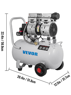 VEVOR Compresseur deAir 30L Compresseur Silencieux sans Huile 850W  Compresseurs a Air Comprime Acier Allie 58 dB 1440 tr/min avec 2 Buses a  Gaz pour Reparation Domicile Outils Pneumatiques 55x26x56 cm