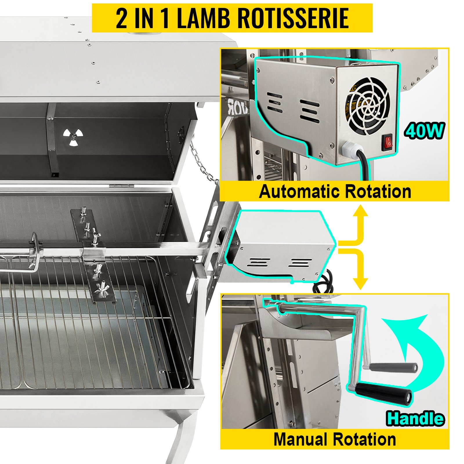 VEVOR Girarrosto Elettrico 40W In Acciaio Inox Con Griglia Forchetta Per Agnello Tacchino Pollo Da Esterno Campeggio Carico Max. 60kg, Set Girarrosto Elettrico Con Coperchio Maniglia In Acciaio Inox -Prodotti Per Barbecue AAHKMJXYDAFdJAOAIMEbOAchsNwF47gfWWMct1uaXzXJCVIqjjVJLqw cq39v7nX9UanIhyGB RiEQiwOmieYBznok9AsAJlWxhbtHBBdtHfv3OBiO3 cDaRbFHMX8Fu6v7iR2ZXaeMniujJ9oUyo iv