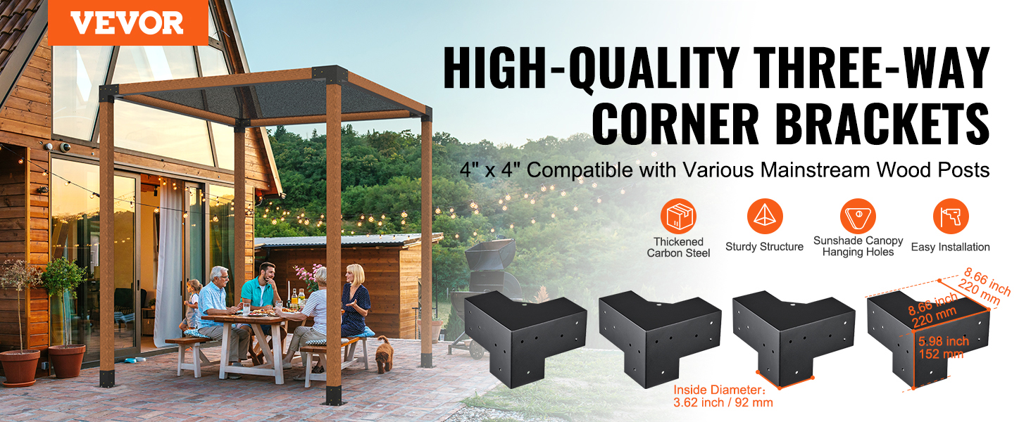 Kit Staffe Per Pergola VEVOR 4 Pezzi - Supporto Per Pali 10x10 Cm, Acciaio Carbonio, Per Gazebo E Patio