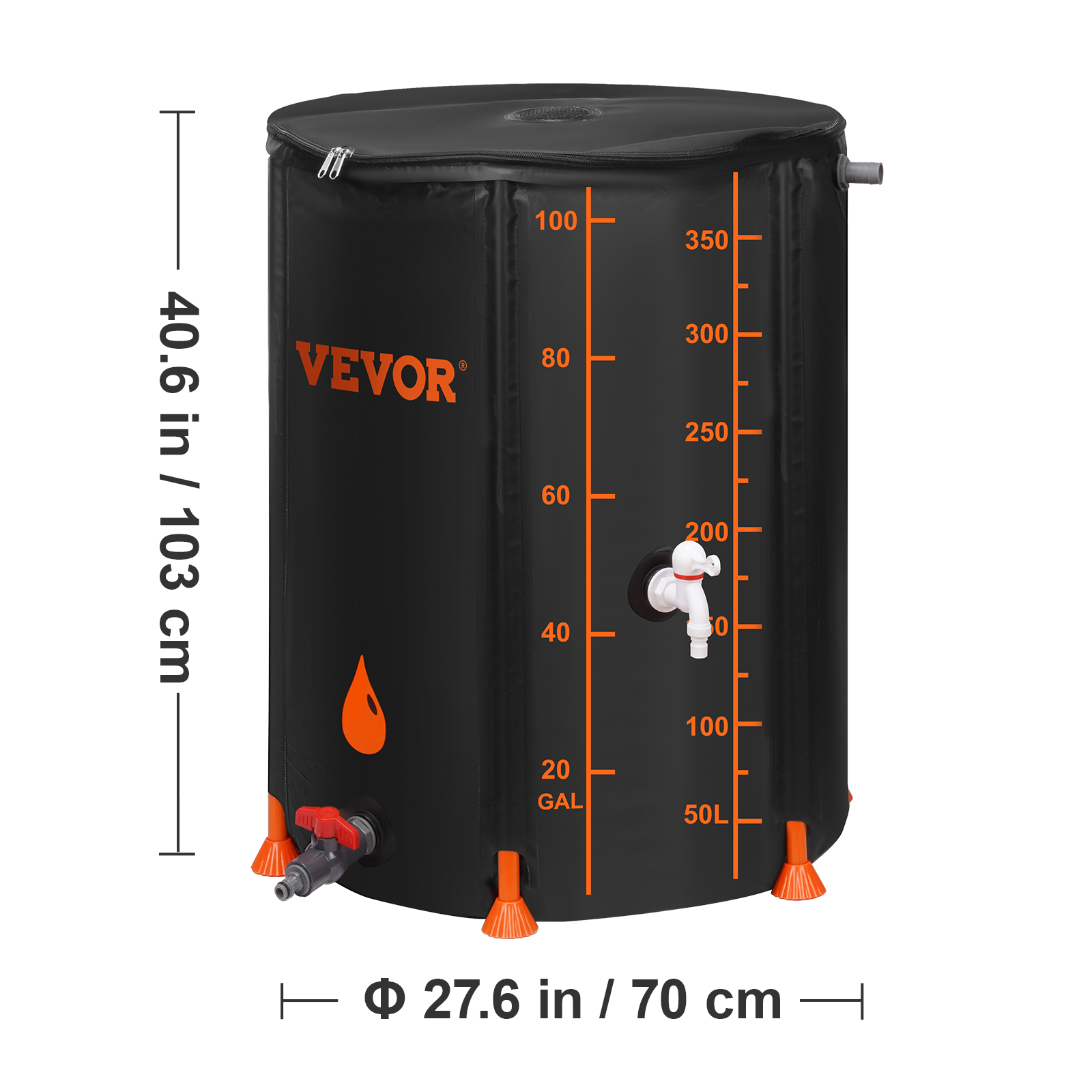 VEVOR Collapsible Rain Barrel, 100 Gallon Large Capacity, PVC Rainwater ...